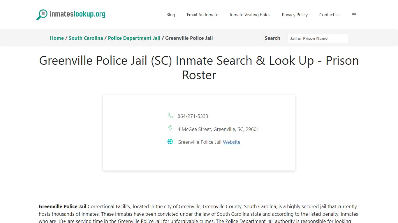 Greenville Police Jail (SC) Inmate Search & Look Up - Prison Roster