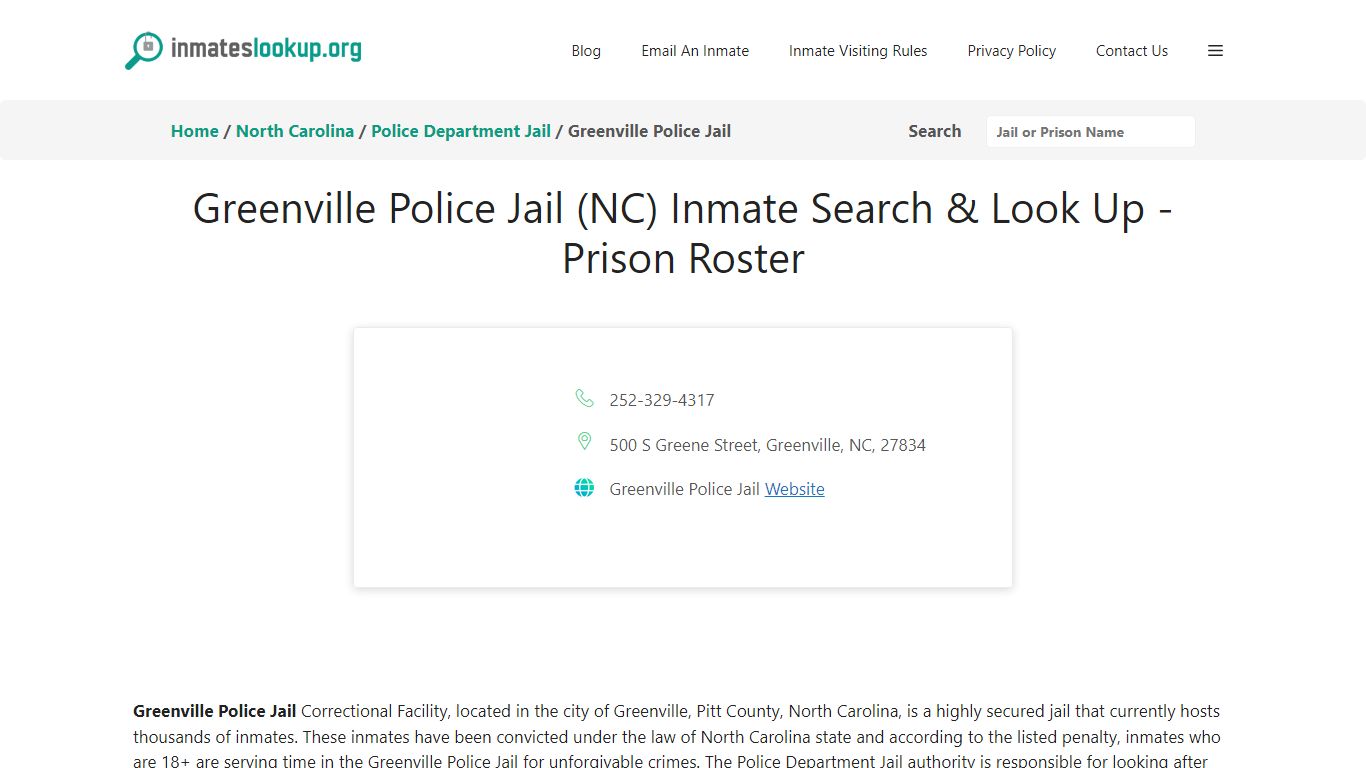 Greenville Police Jail (NC) Inmate Search & Look Up - Prison Roster